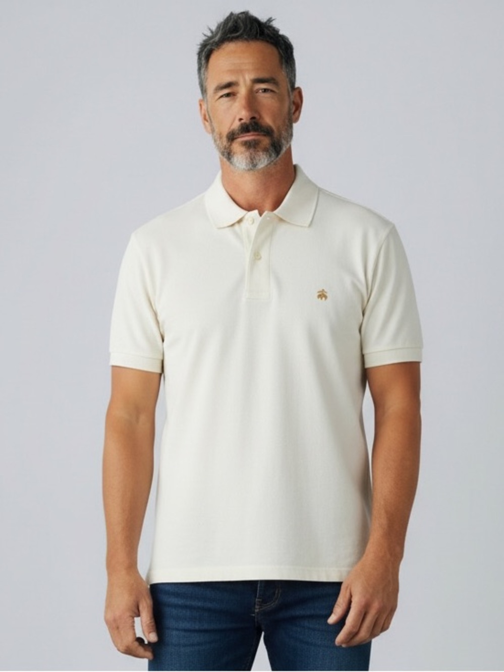 Brooks Brothers Cream Polo with Gold Logo